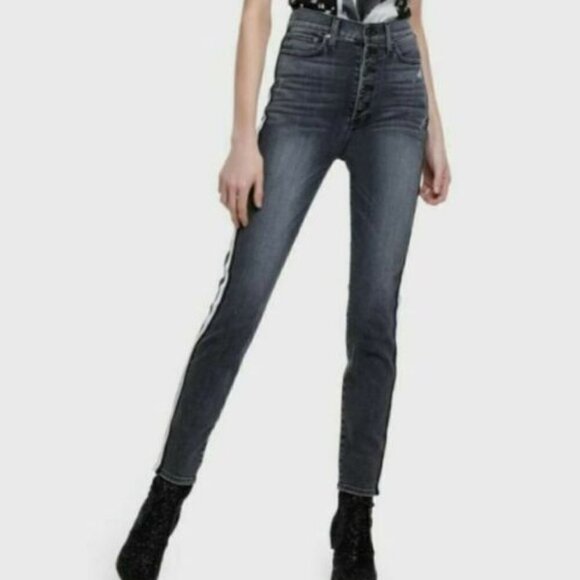 AO.LA by Alice & Olivia high waisted button fly skinny jeans with side stripe - Picture 1 of 12